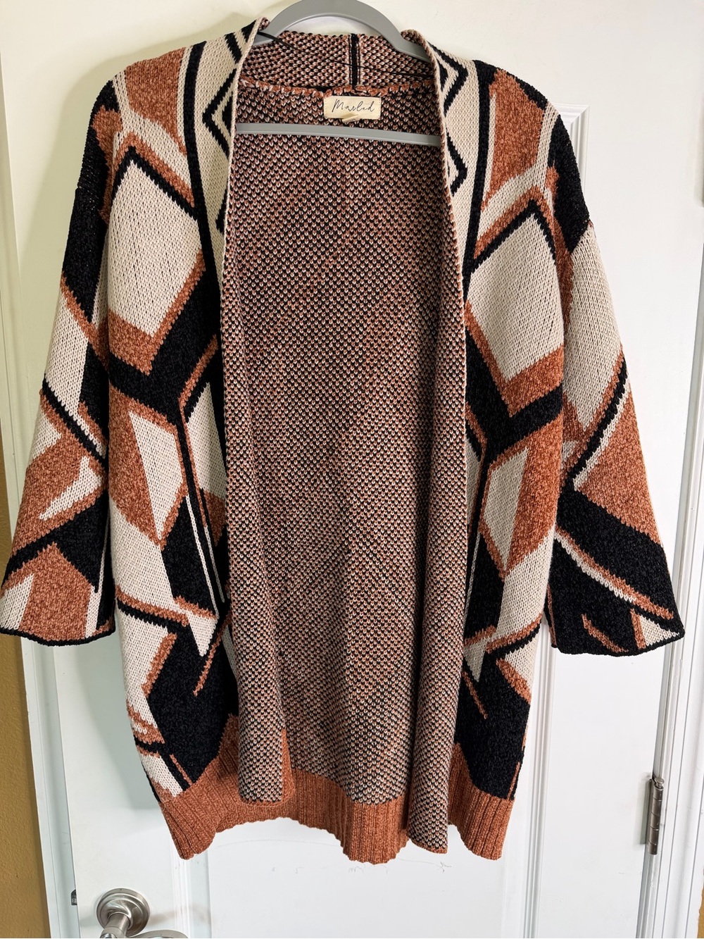 Marled Geometric Soft Open-Front Cardigan Sweater SizeXS